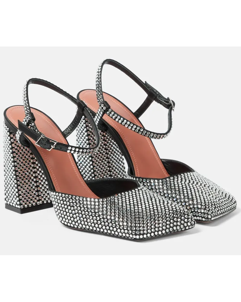 Amina Muaddi Pumps Charlotte 95 in raso con cristalli Nero