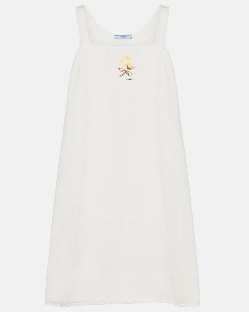 Prada Abito corto in lino con ricamo Bianco