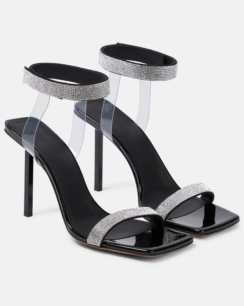 Amina Muaddi Sandali Rih in vernice con cristalli e PVC Nero