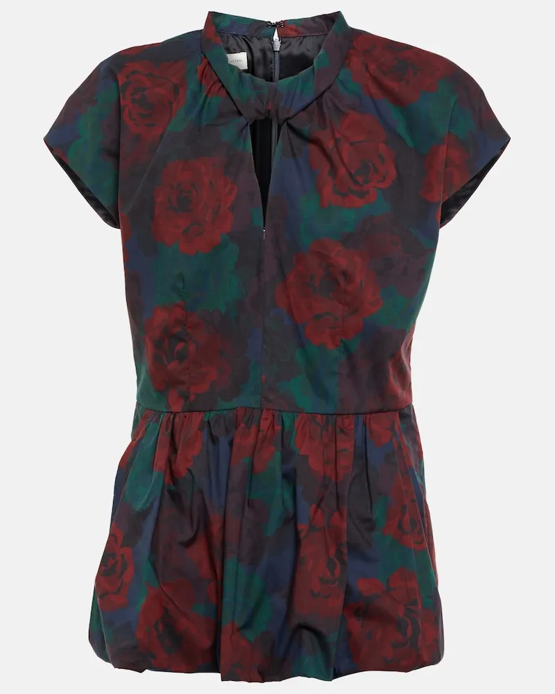 Dries van Noten Top in popeline di cotone con peplum Multicolore