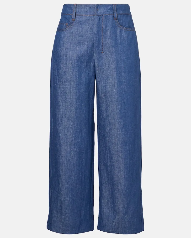 Max Mara Pantaloni a gamba larga Dante in twill di lino Blu
