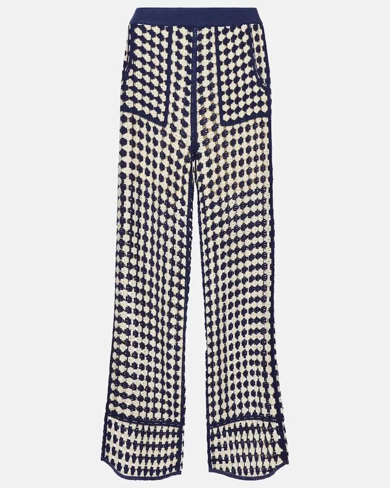 FARM Rio Pantaloni a gamba larga in crochet Blu