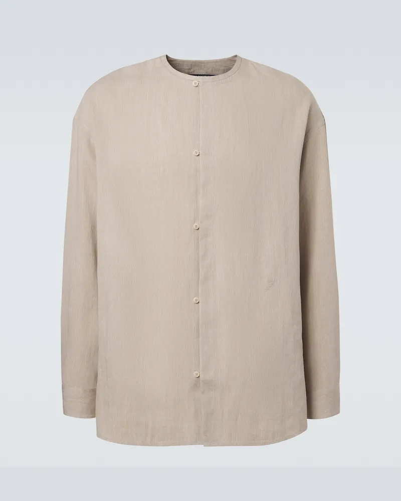 Jacquemus Camicia Pastro in misto lino a spina di pesce Beige
