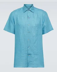 Loro Piana Camicia André in lino Blu