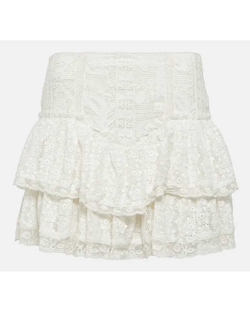 LoveShackFancy Minigonna Antila in pizzo con volant Bianco