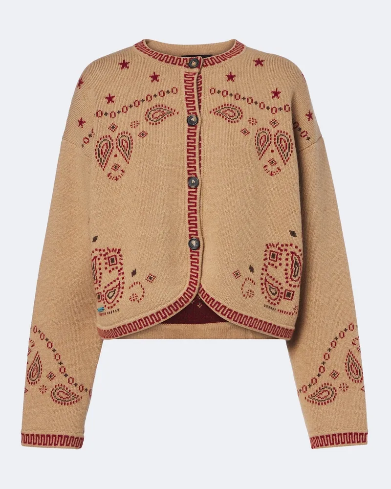 Alanui Cardigan Bandana in lana e cashemre jacquard Beige