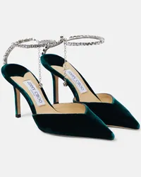 Jimmy Choo Pumps in velluto Saeda 85 con cristalli Verde