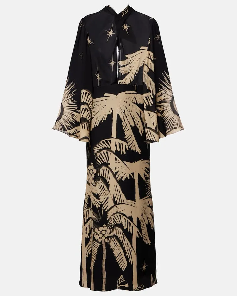 Johanna Ortiz Abito lungo in seta con stampa Nero