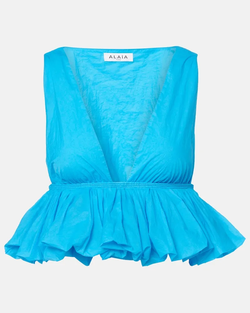 Alaïa Alaïa Top cropped con ruches Blu