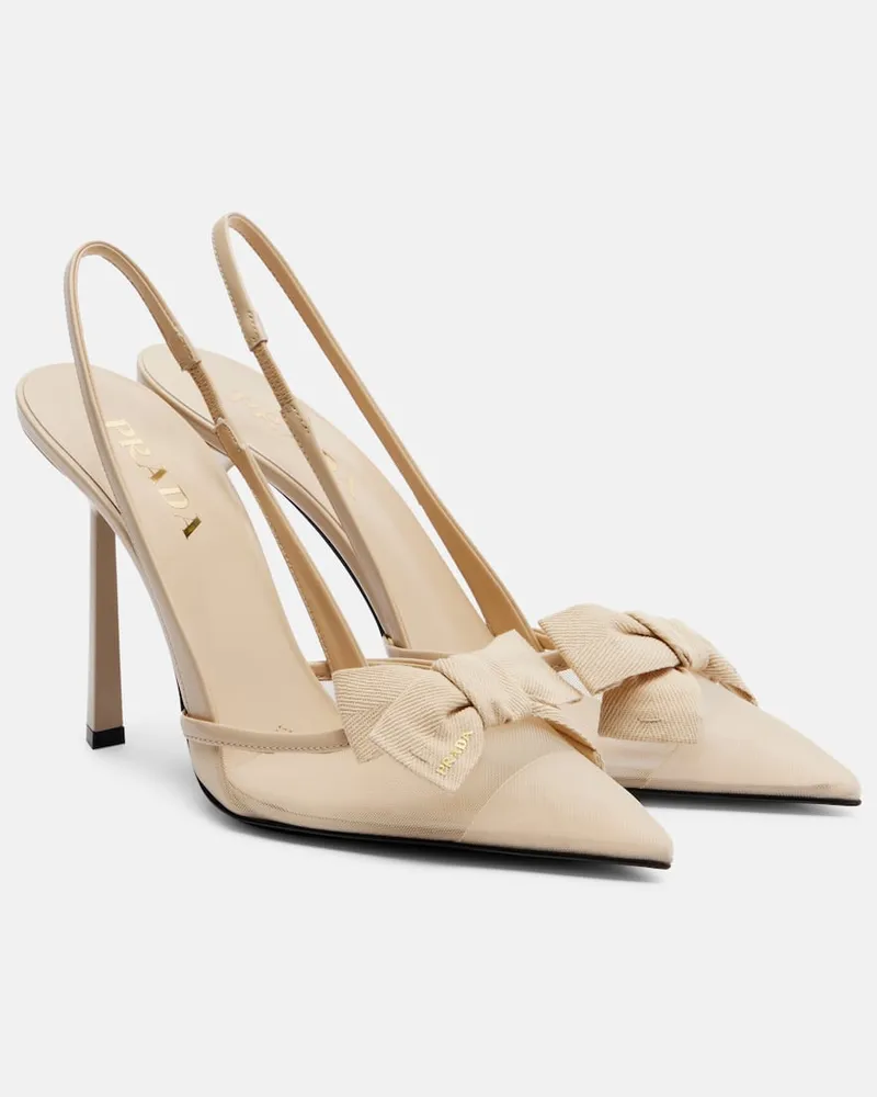 Prada Pumps slingback in mesh con fiocco Beige