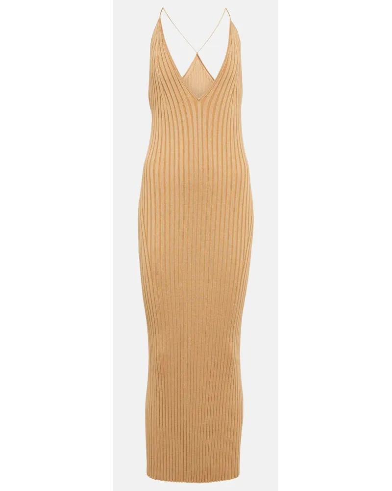 GALVAN Abito midi Rhea in maglia a coste Beige