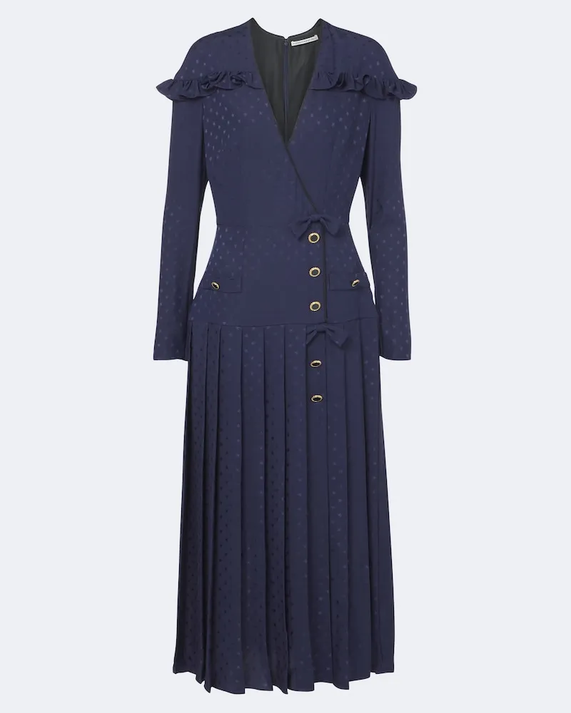 Alessandra Rich Abito midi in seta jacquard plissé Blu