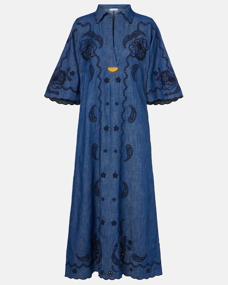Zimmermann Abito midi Aster di jeans con ricamo Blu
