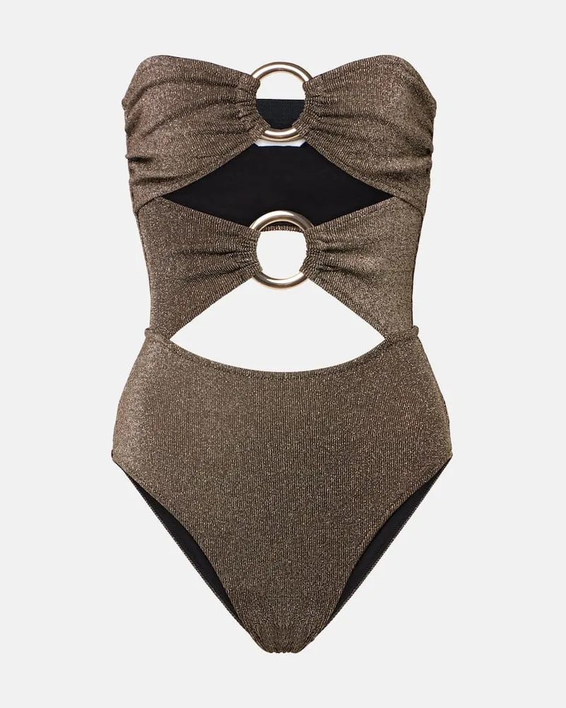 Alexandra Miro Costume intero Anya con cut-out in lamÃ Marrone