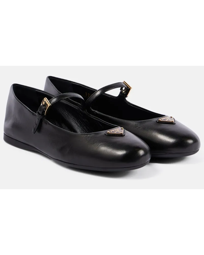 Prada Ballerine Mary Jane in pelle con logo Nero