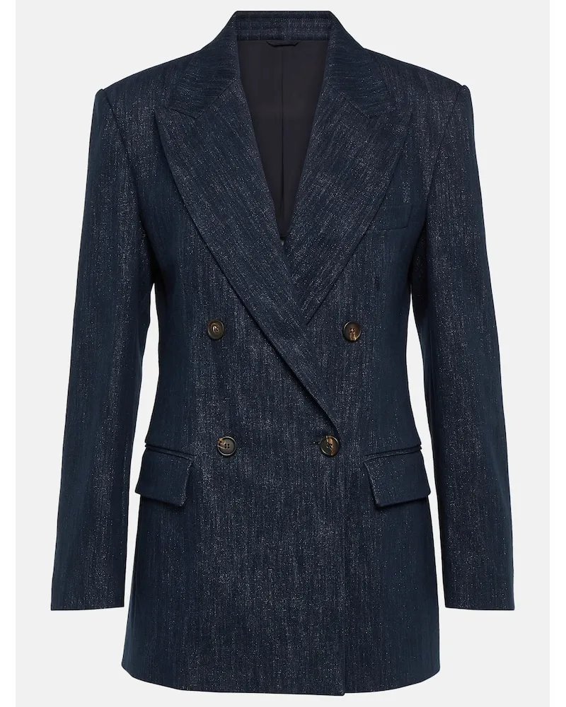 Brunello Cucinelli Blazer in misto cotone lamÃ Argento