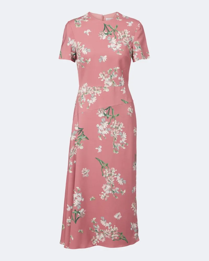 Erdem Abito midi asimmetrico in cady a fiori Rosa