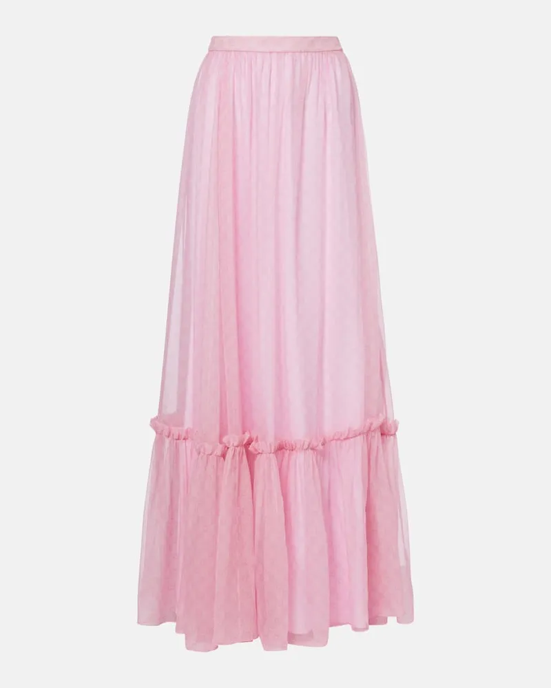 Gucci Gonna lunga in chiffon di seta GG Rosa