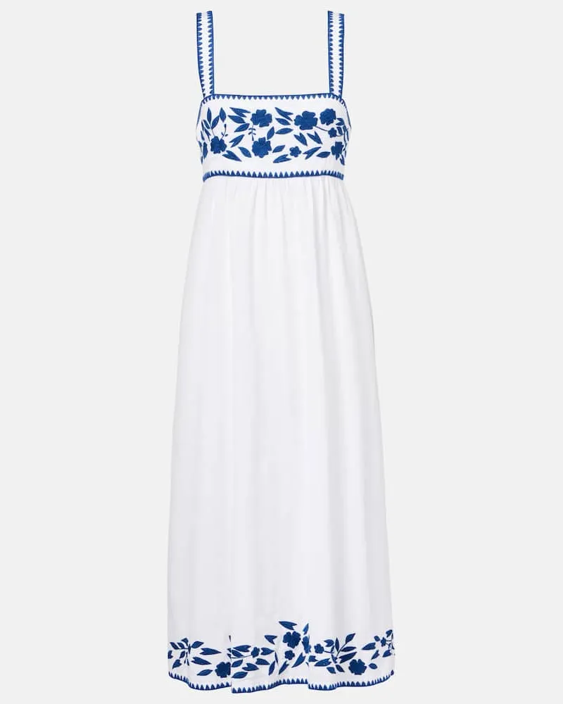 Juliet Dunn Abito midi in cotone e lino con ricamo Bianco