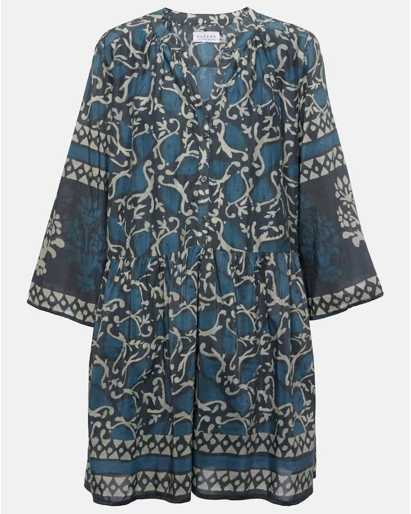 Velvet Miniabito Talia in cotone e seta con stampa Blu