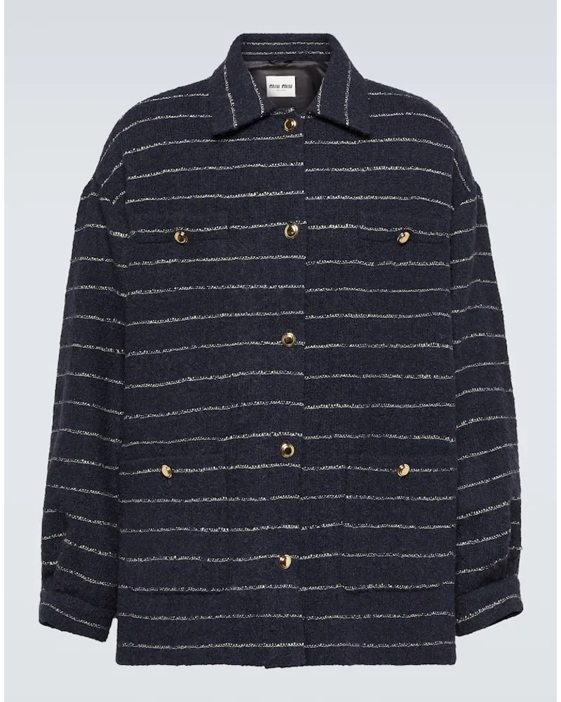 Miu Miu Giacca in bouclÃ© di misto lana a righe Blu