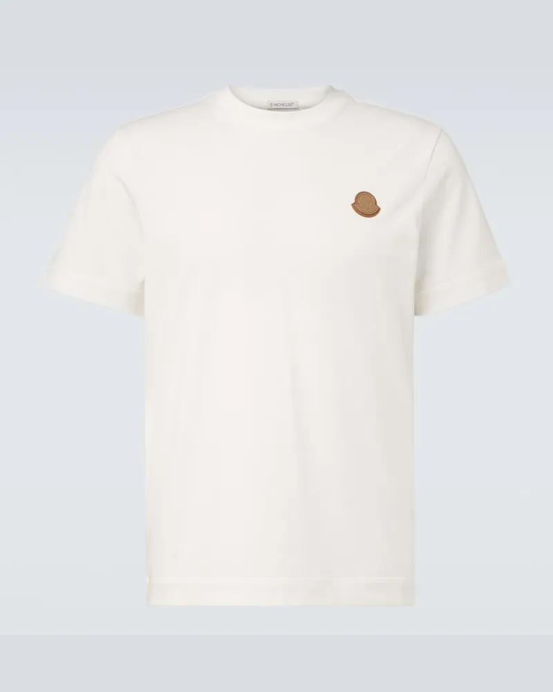 Moncler T-shirt in jersey di cotone con pelle Bianco