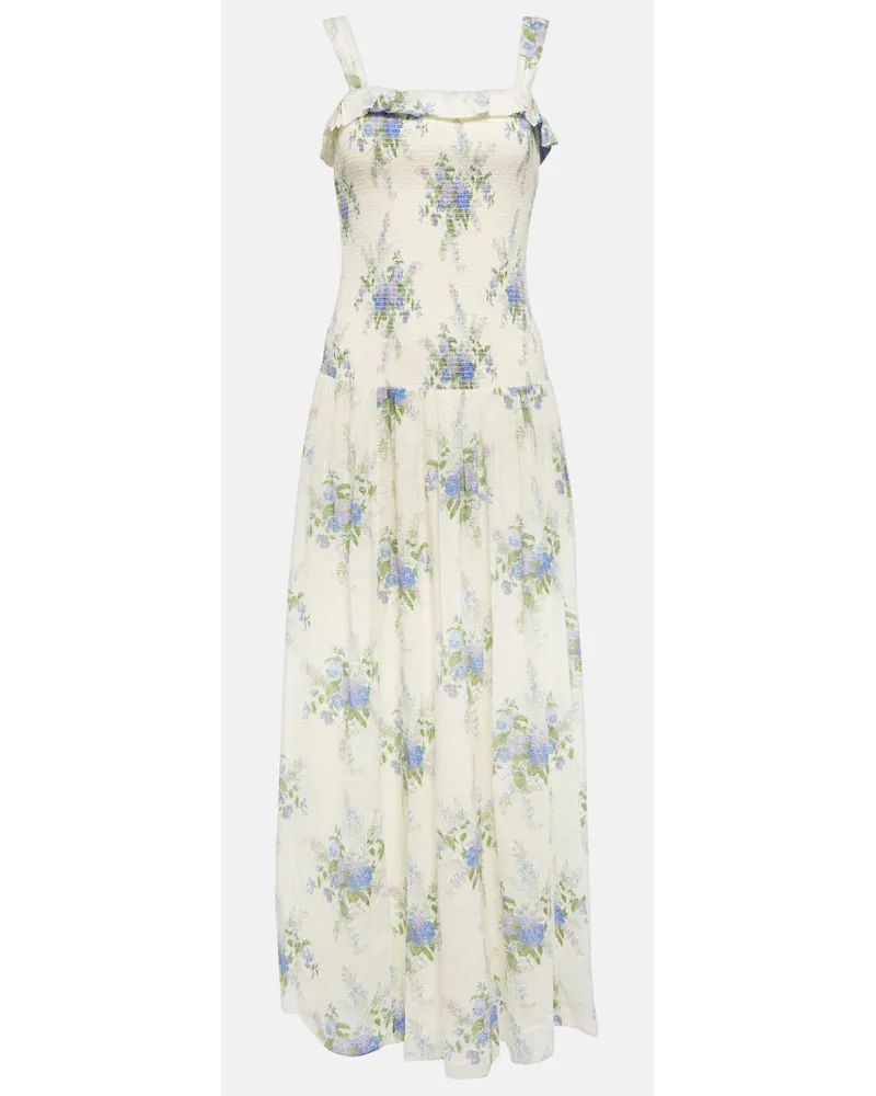 LoveShackFancy Abito lungo Bello in cotone arricciato Bianco