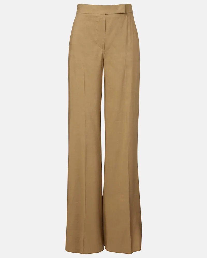 Max Mara Pantaloni in lino e seta a gamba larga Beige