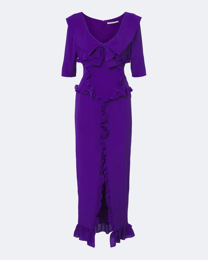 Alessandra Rich Abito midi in crêpe de chine di seta Viola
