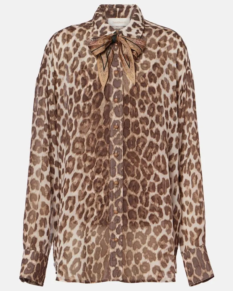 Zimmermann Camicia Illustration con stampa leopardata Marrone