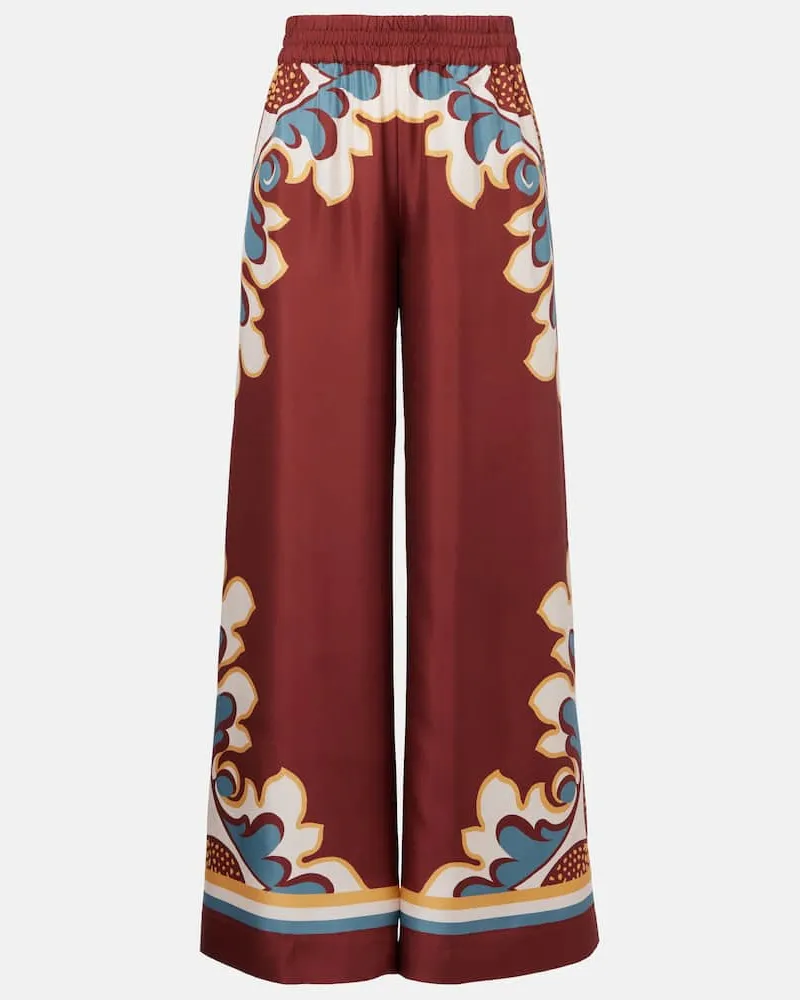 La DoubleJ Pantaloni a gamba larga in twill di seta Rosso
