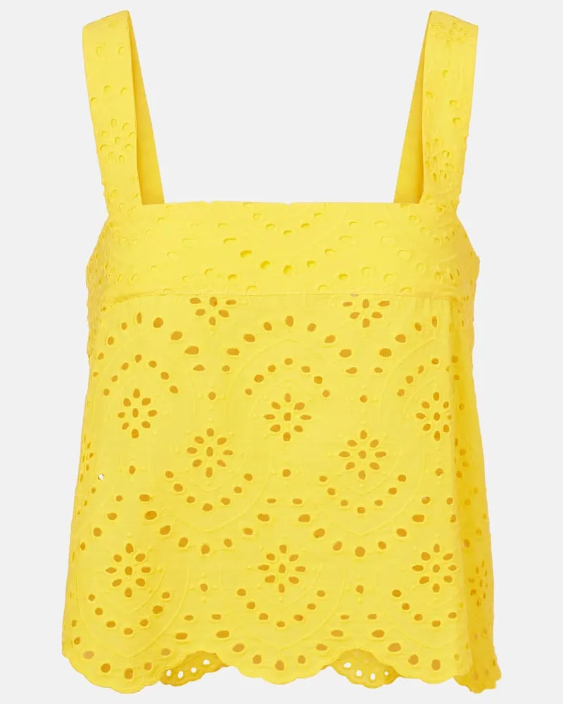Poupette St Barth Top Noa in cotone sangallo Giallo