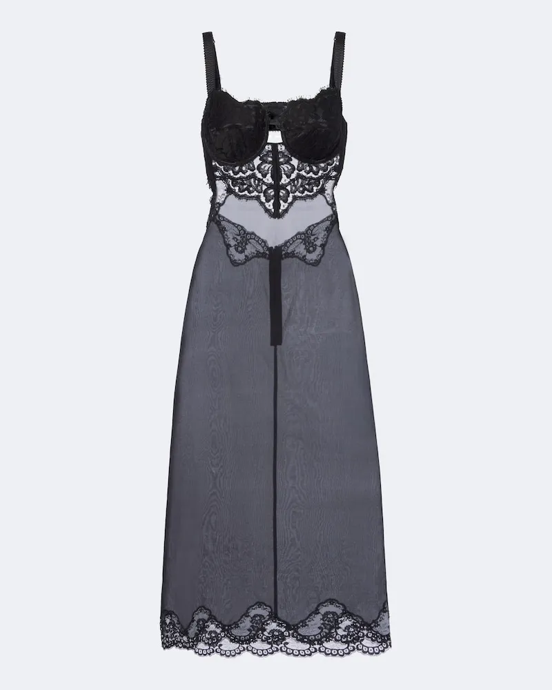 Dolce & Gabbana Abito midi in misto seta con pizzo Nero