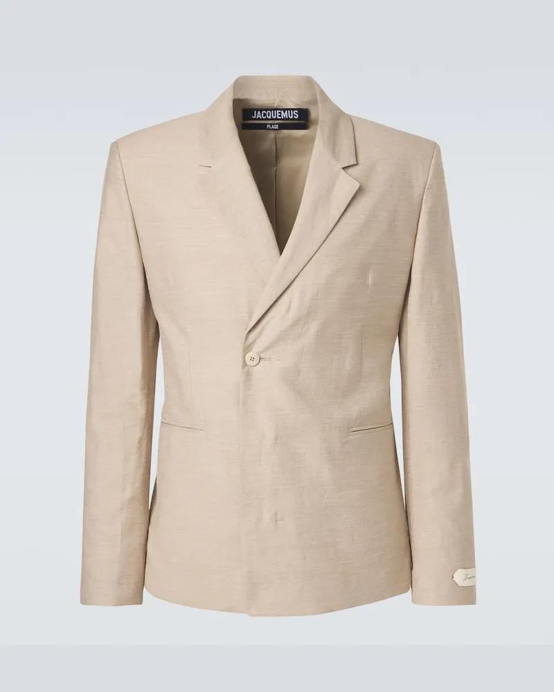 Jacquemus Blazer Melo in twill di misto lino Beige