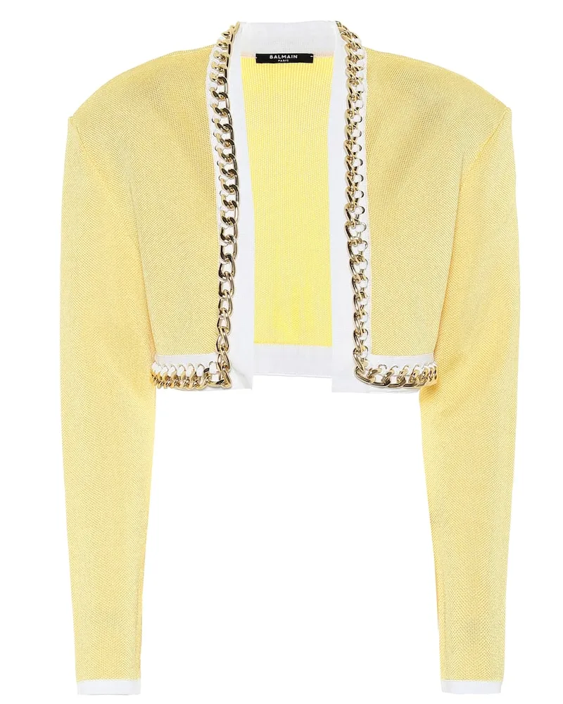 Balmain Giacca cropped in maglia Giallo