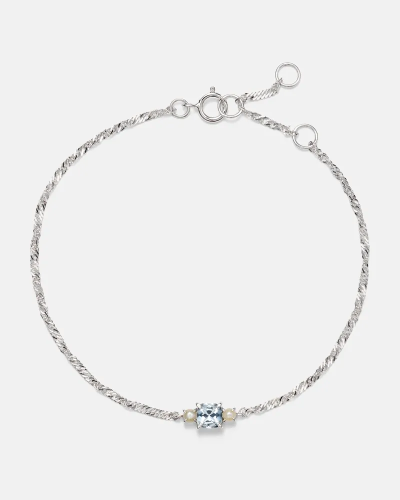 Stone & Strand Delicato bracciale in oro bianco 14kt con acquamarina e perle Argento