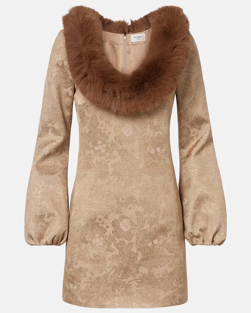 Saint Laurent Abito corto in broccato Beige