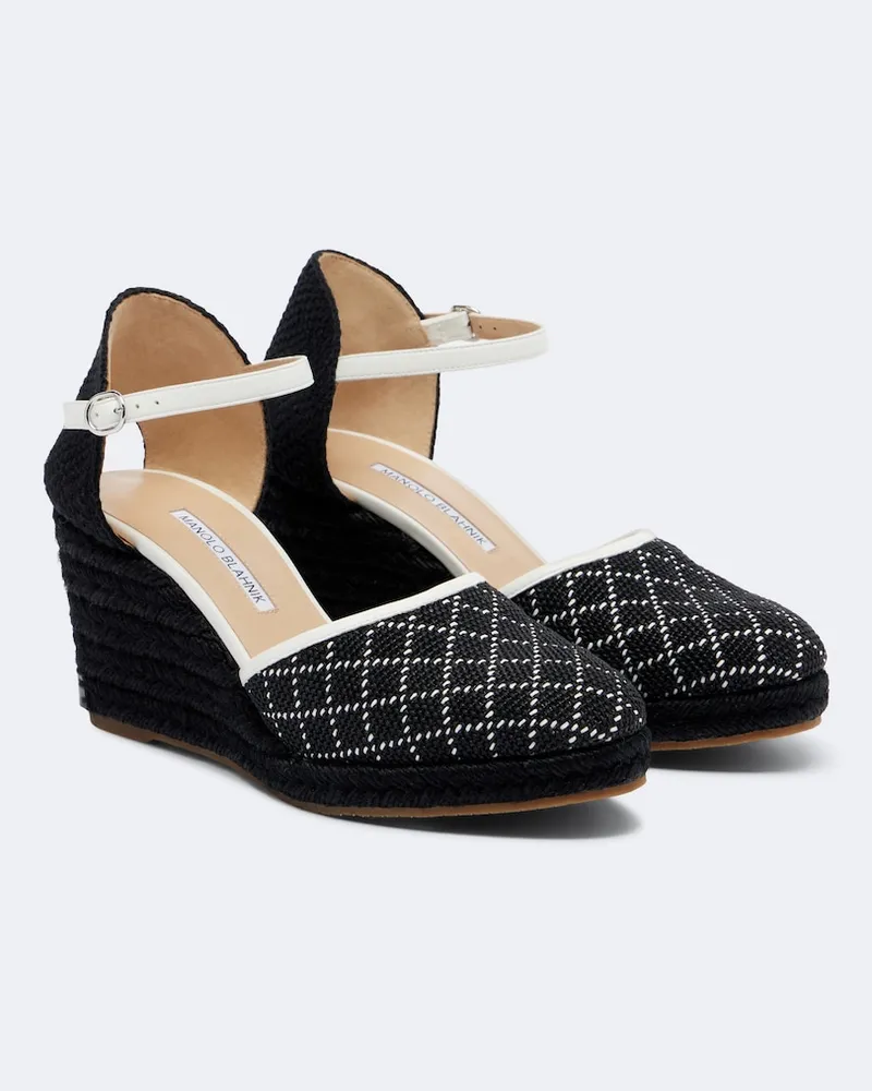Manolo Blahnik Espadrillas con zeppa Espadrahi effetto rafia Nero