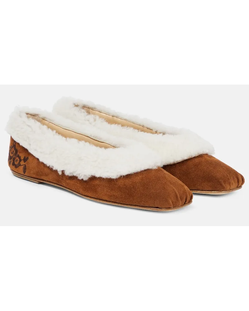 Magda Butrym Ballerine in shearling con ricamo Beige