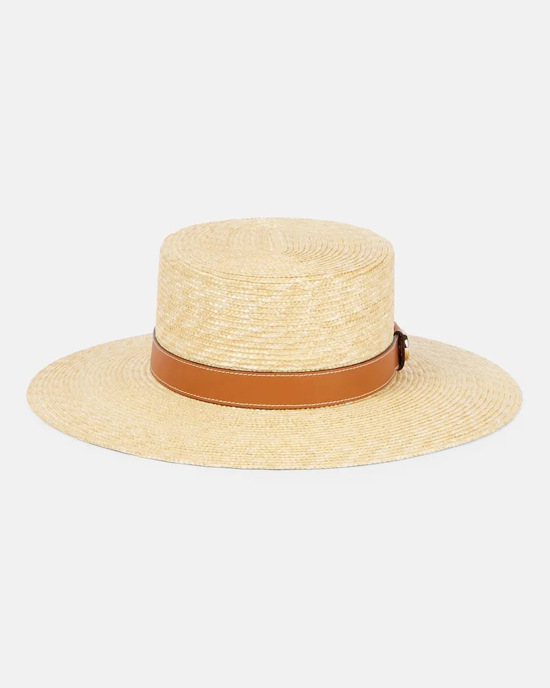 Gucci Cappello GG in paglia con pelle Beige