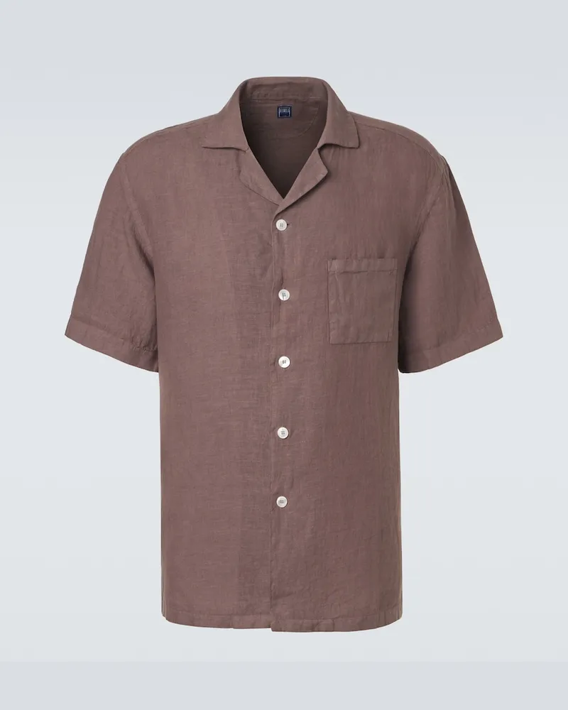 Fedeli Camicia bowling in lino Marrone