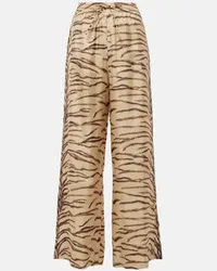 Stella McCartney Pantaloni a gamba larga in seta Multicolore