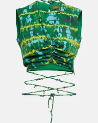 Altuzarra Top cropped Ayana con stampa e ruches Verde