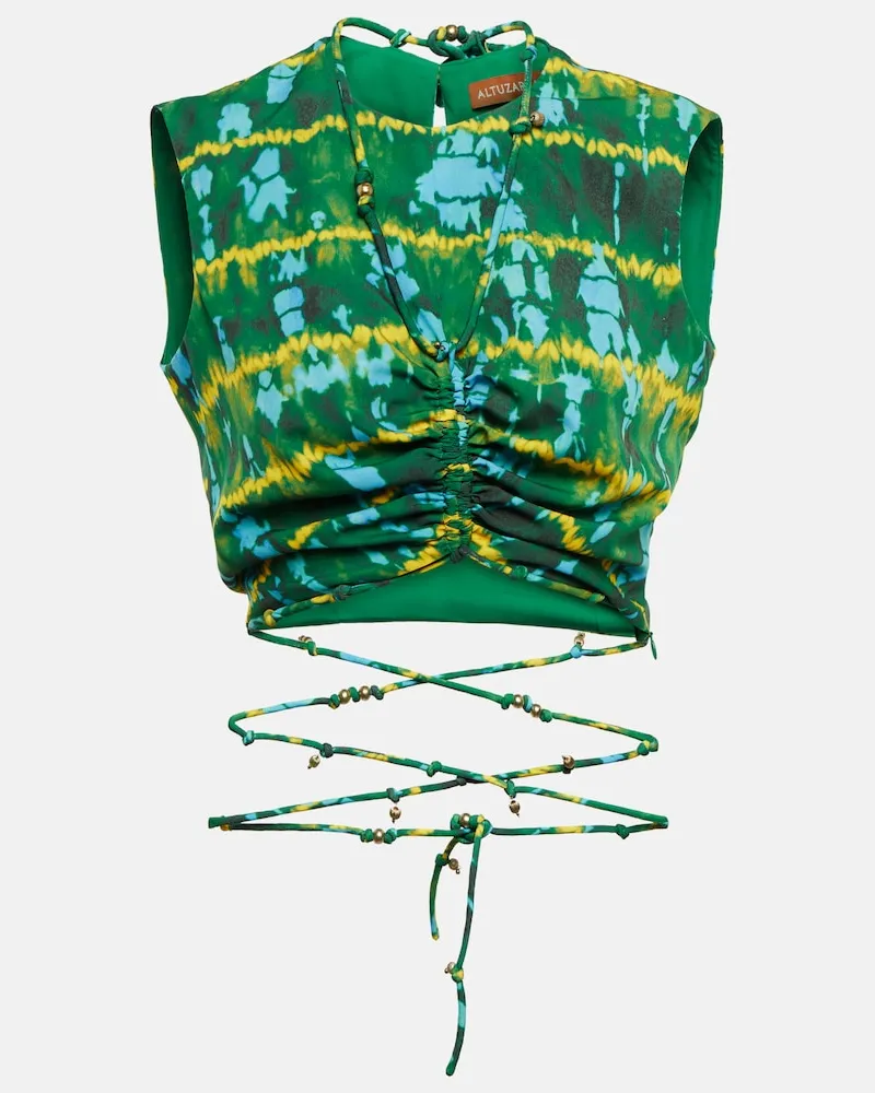 Altuzarra Top cropped Ayana con stampa e ruches Verde