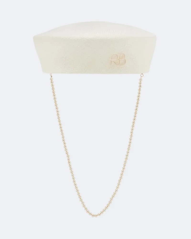 RUSLAN BAGINSKIY Cappello in paglia con perle bijoux Bianco