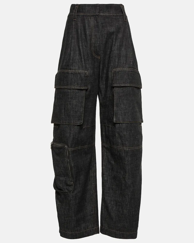 Brunello Cucinelli Pantaloni cargo di jeans a vita alta Nero