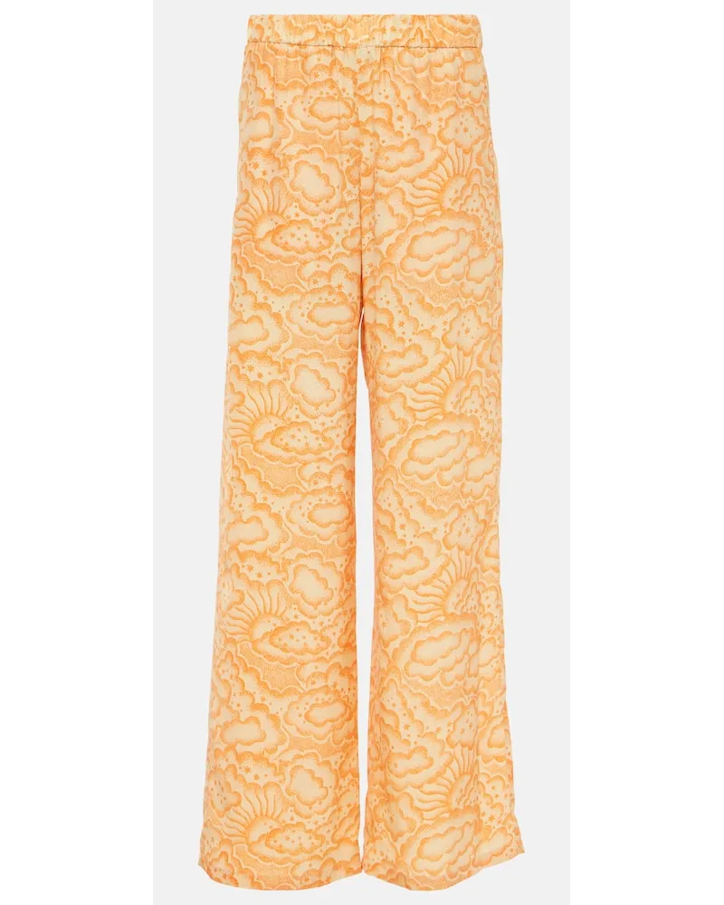 Stella McCartney Pantaloni in seta a vita media Multicolore