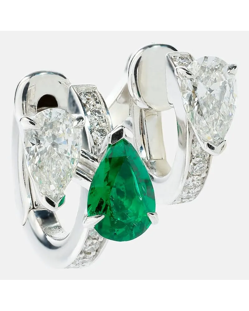 Repossi Orecchino singolo Serti Sur Vide in oro bianco 18kt con diamanti e smeraldo Metallizzato