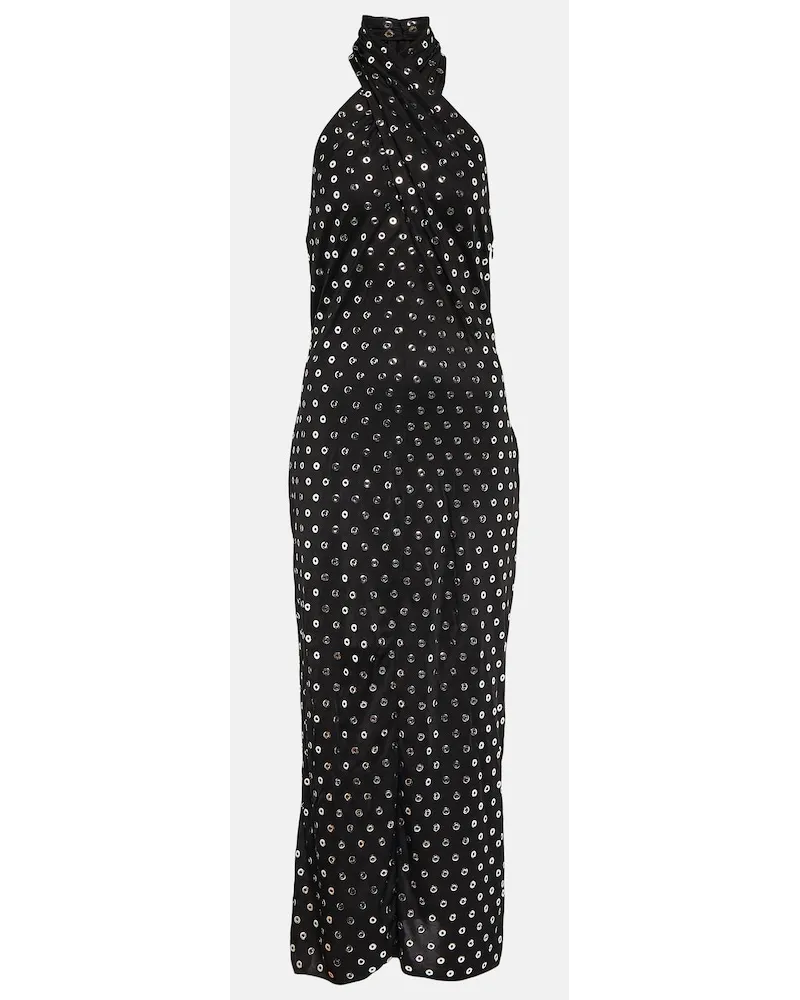 Alaïa AlaÃ¯a Abito midi con scollo all'americana e borchie Nero