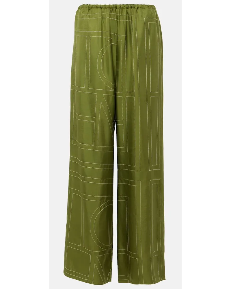 Totême Pantaloni Monogram in twill di seta Verde
